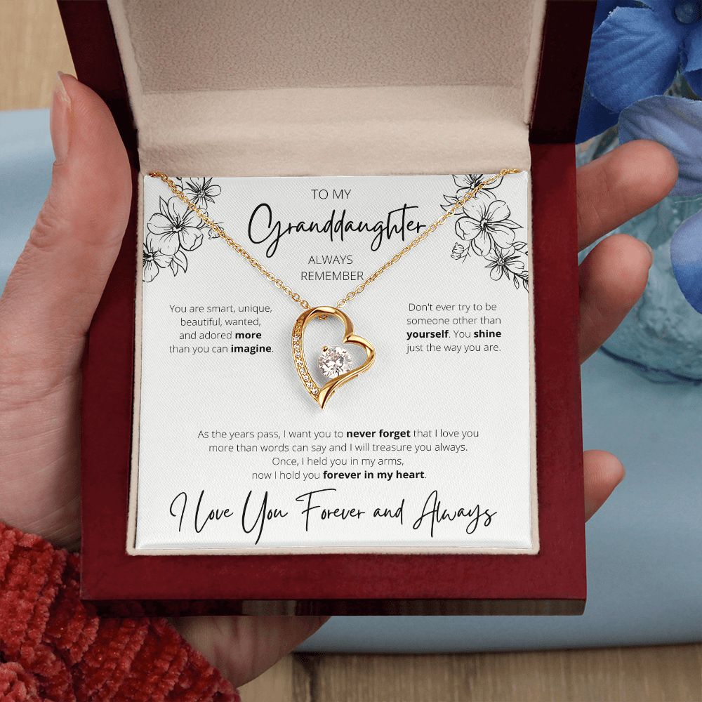 Forever In My Heart - To My Granddaughter Heart Necklace Flower Design