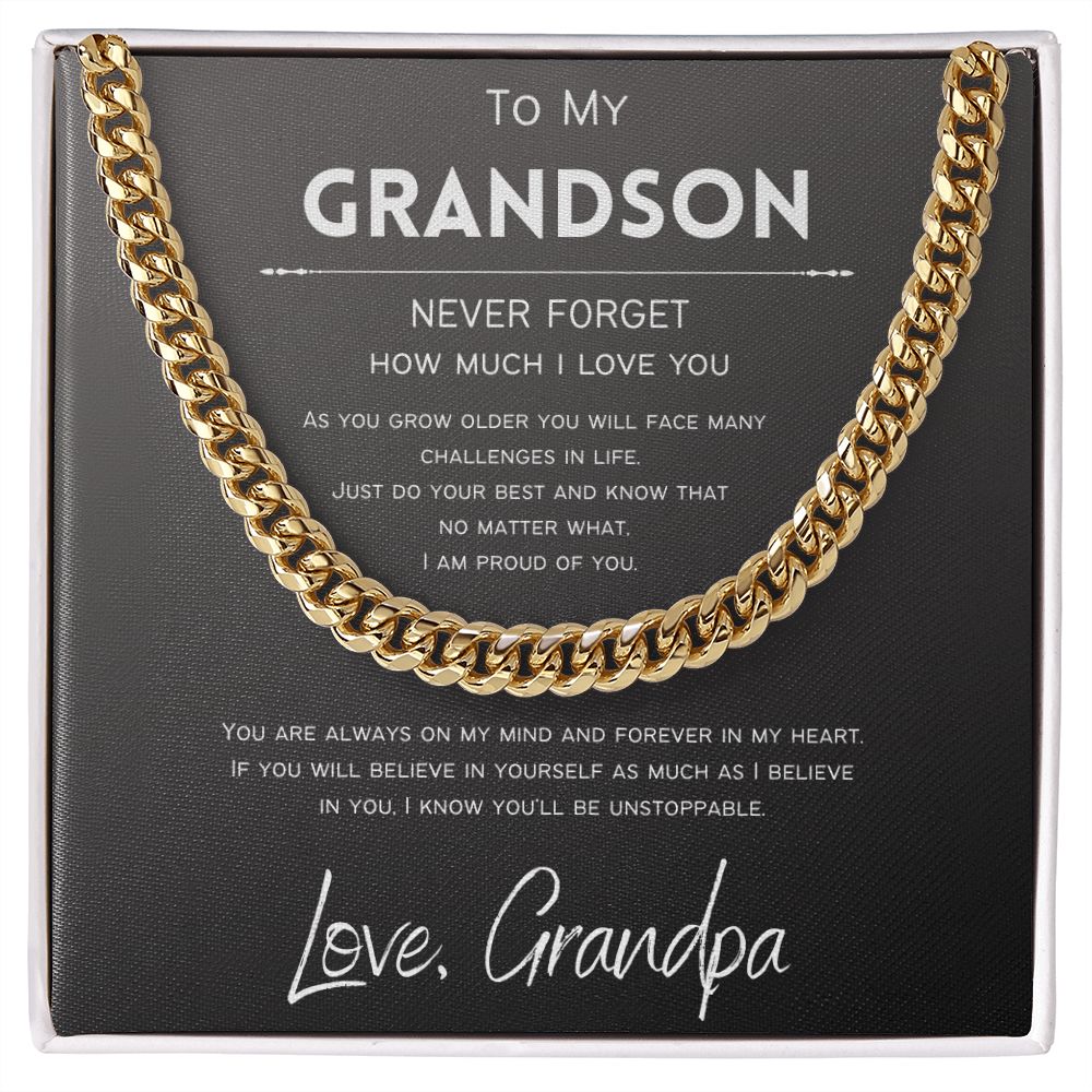 Forever In My Heart | To Grandson from Grandpa | Cuban Chain Necklace