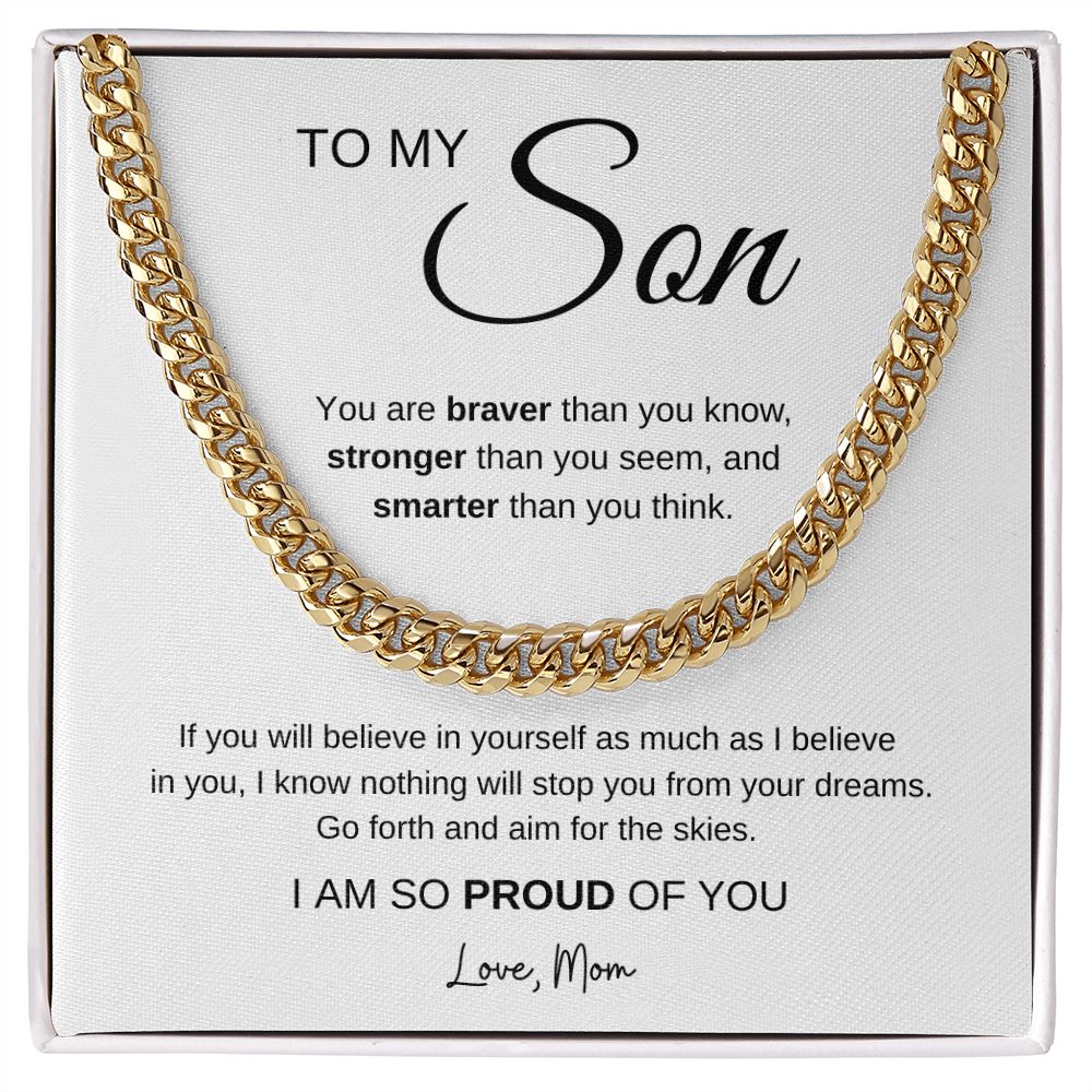 Aim for the Skies - To My Son Cuban Link Chain Necklace Gift From Mom