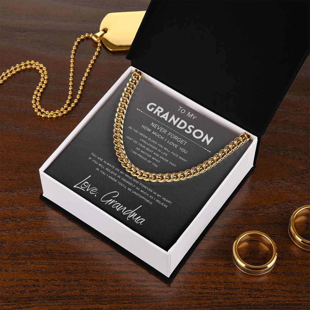 Forever In My Heart | To Grandson from Grandma | Cuban Chain Necklace
