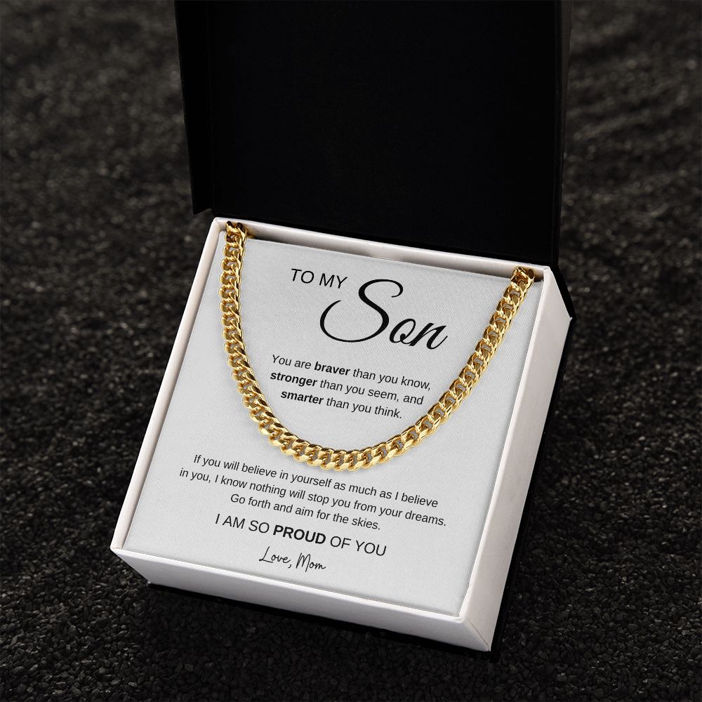 Aim for the Skies - To My Son Cuban Link Chain Necklace Gift From Mom