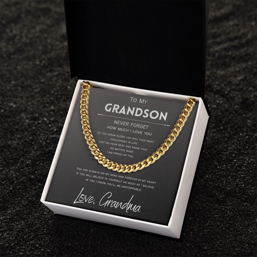 Forever In My Heart | To Grandson from Grandma | Cuban Chain Necklace