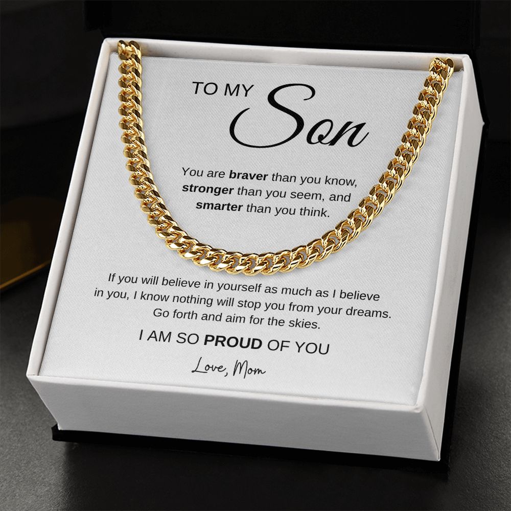 Aim for the Skies - To My Son Cuban Link Chain Necklace Gift From Mom