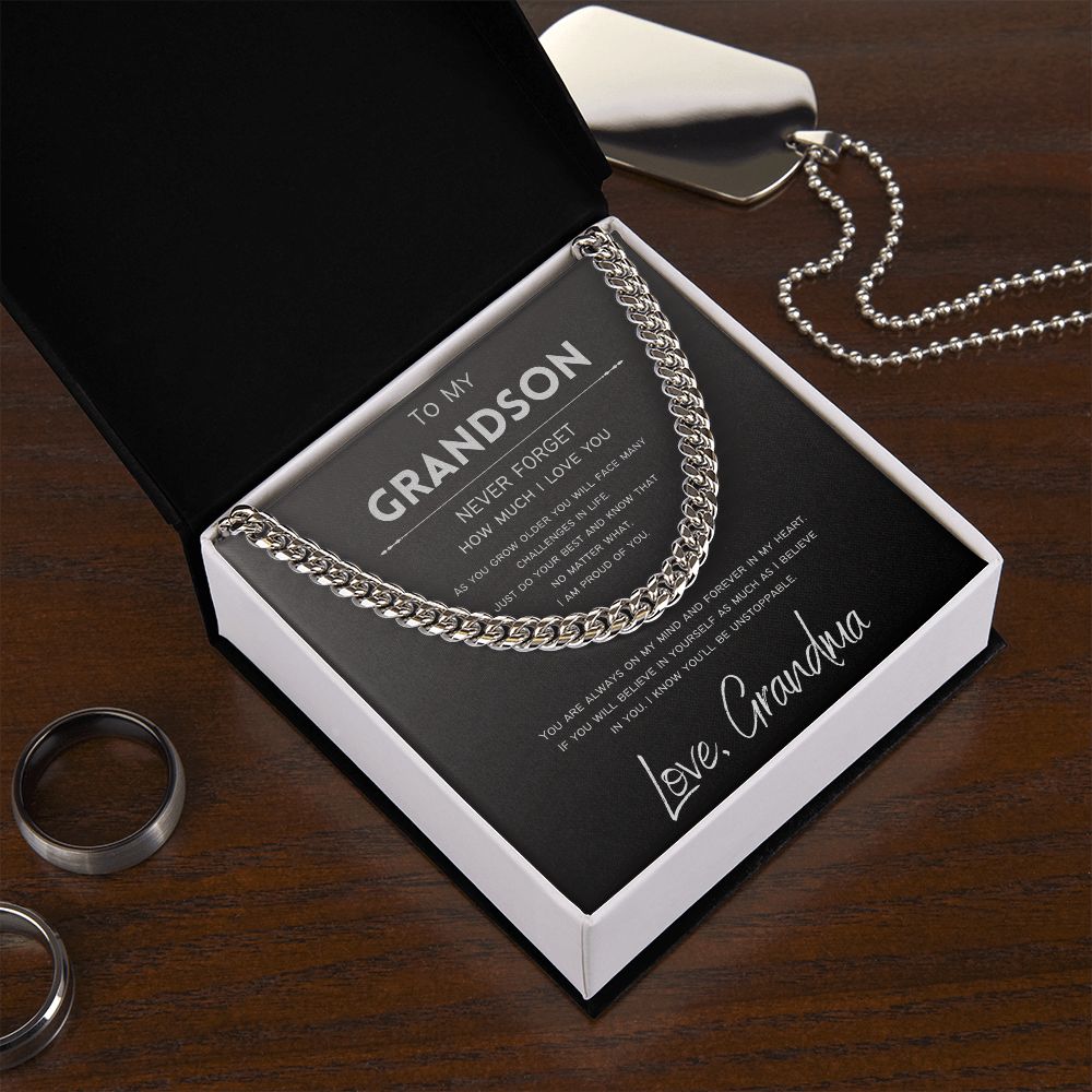 Forever In My Heart | To Grandson from Grandma | Cuban Chain Necklace