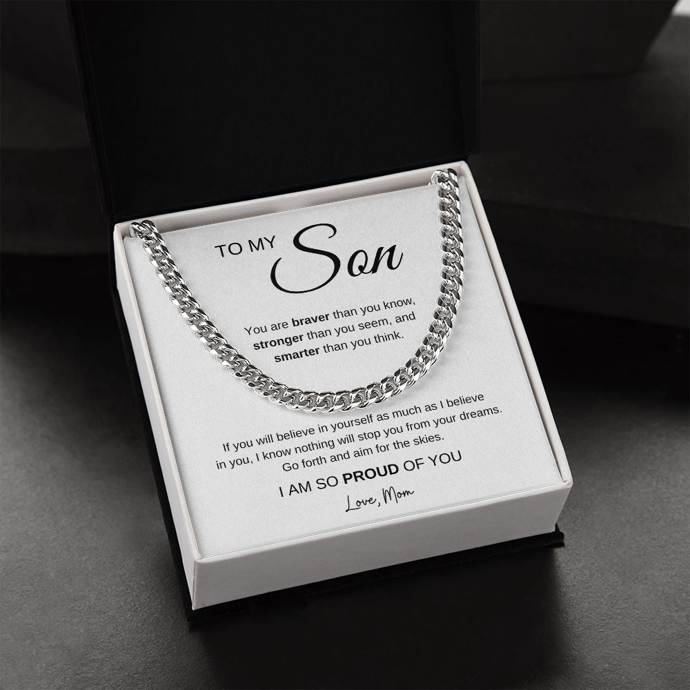Aim for the Skies - To My Son Cuban Link Chain Necklace Gift From Mom