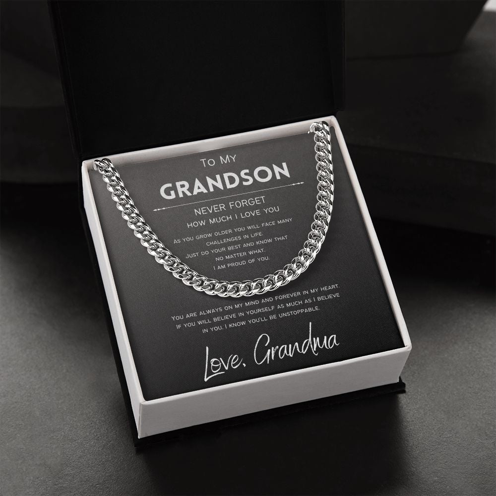 Forever In My Heart | To Grandson from Grandma | Cuban Chain Necklace