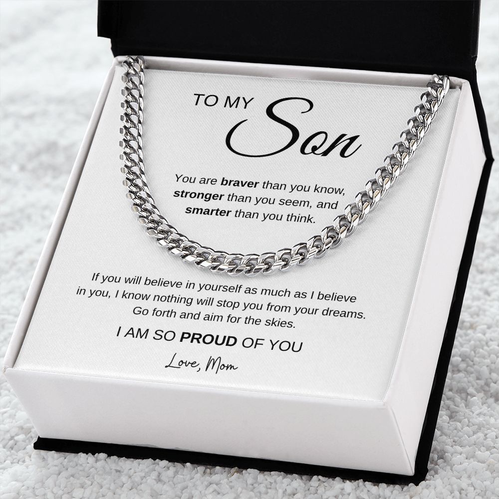 Aim for the Skies - To My Son Cuban Link Chain Necklace Gift From Mom