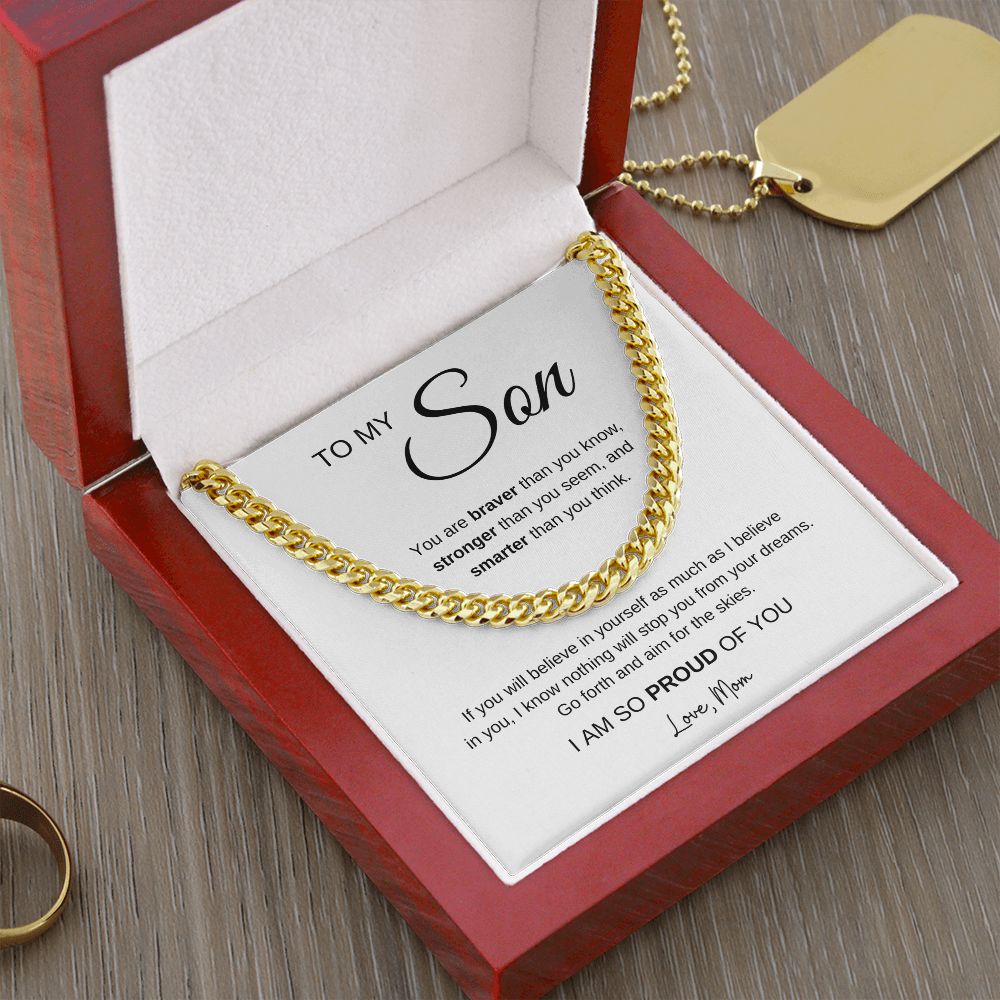 Aim for the Skies - To My Son Cuban Link Chain Necklace Gift From Mom