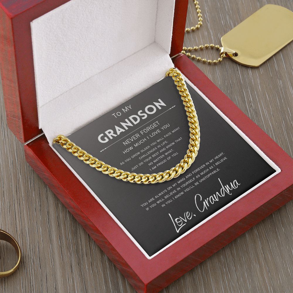 Forever In My Heart | To Grandson from Grandma | Cuban Chain Necklace
