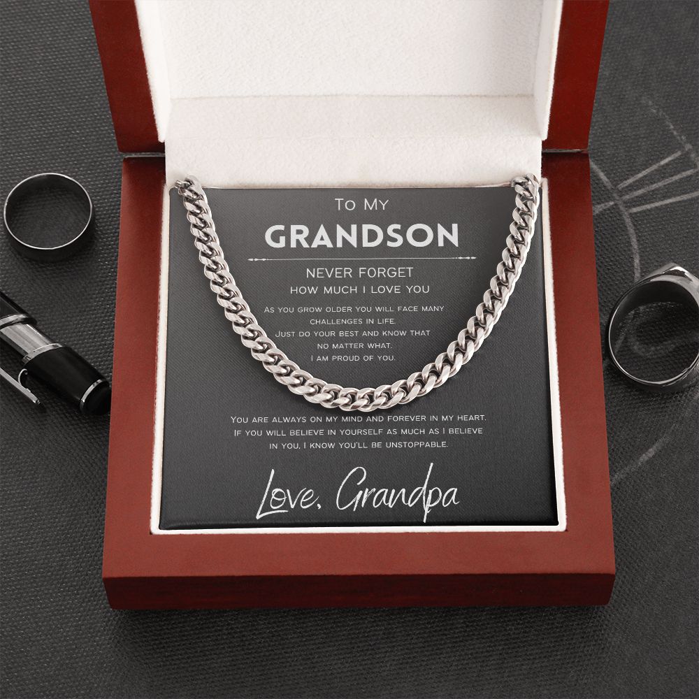 Forever In My Heart | To Grandson from Grandpa | Cuban Chain Necklace