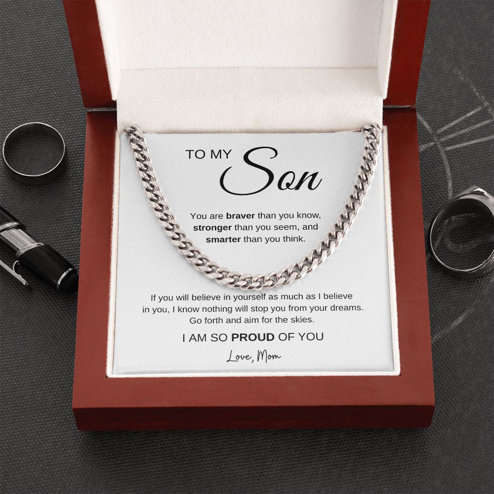 Aim for the Skies - To My Son Cuban Link Chain Necklace Gift From Mom