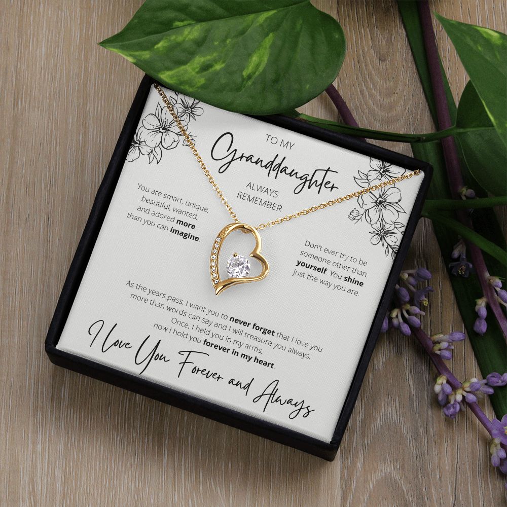 Forever In My Heart - To My Granddaughter Heart Necklace Flower Design