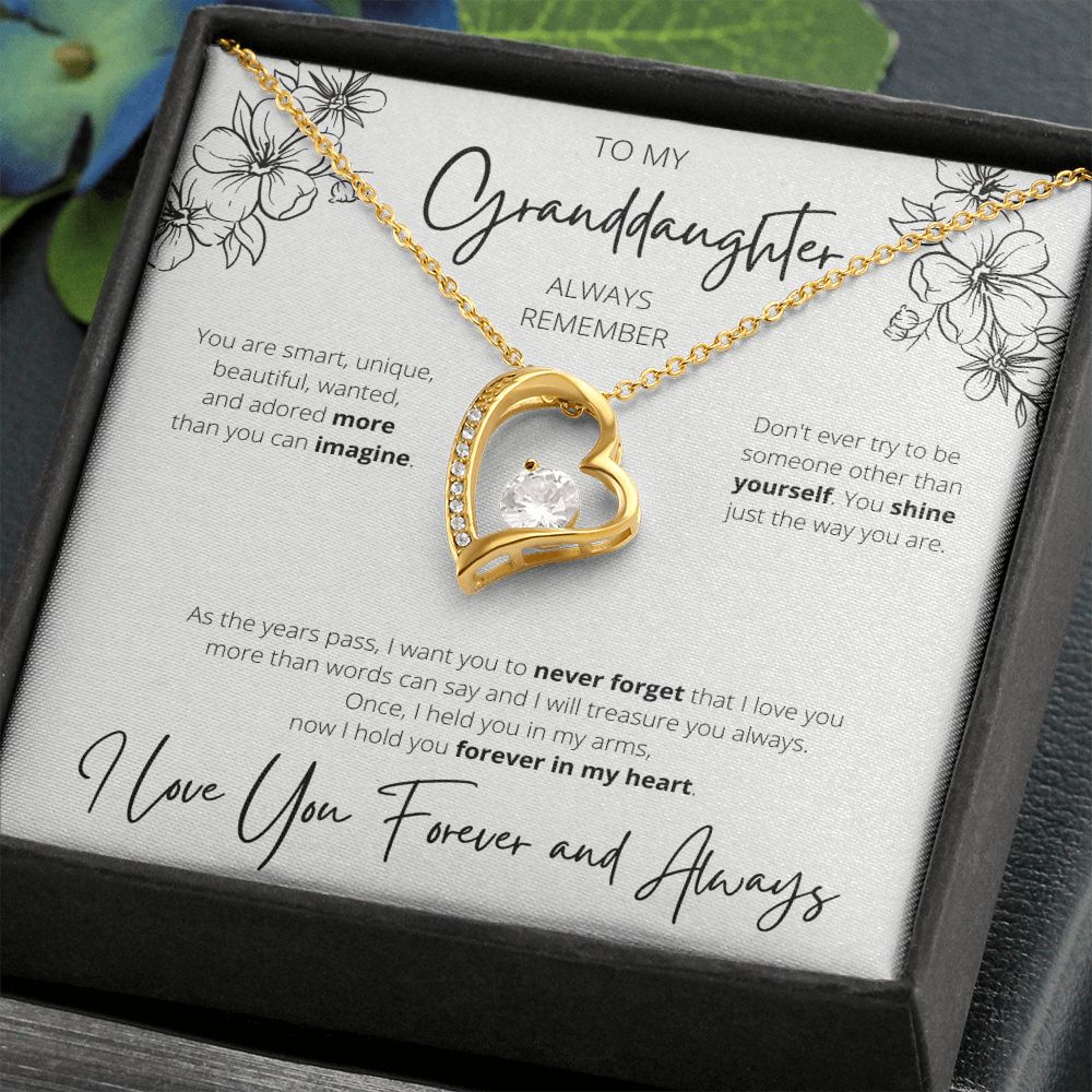Forever In My Heart - To My Granddaughter Heart Necklace Flower Design
