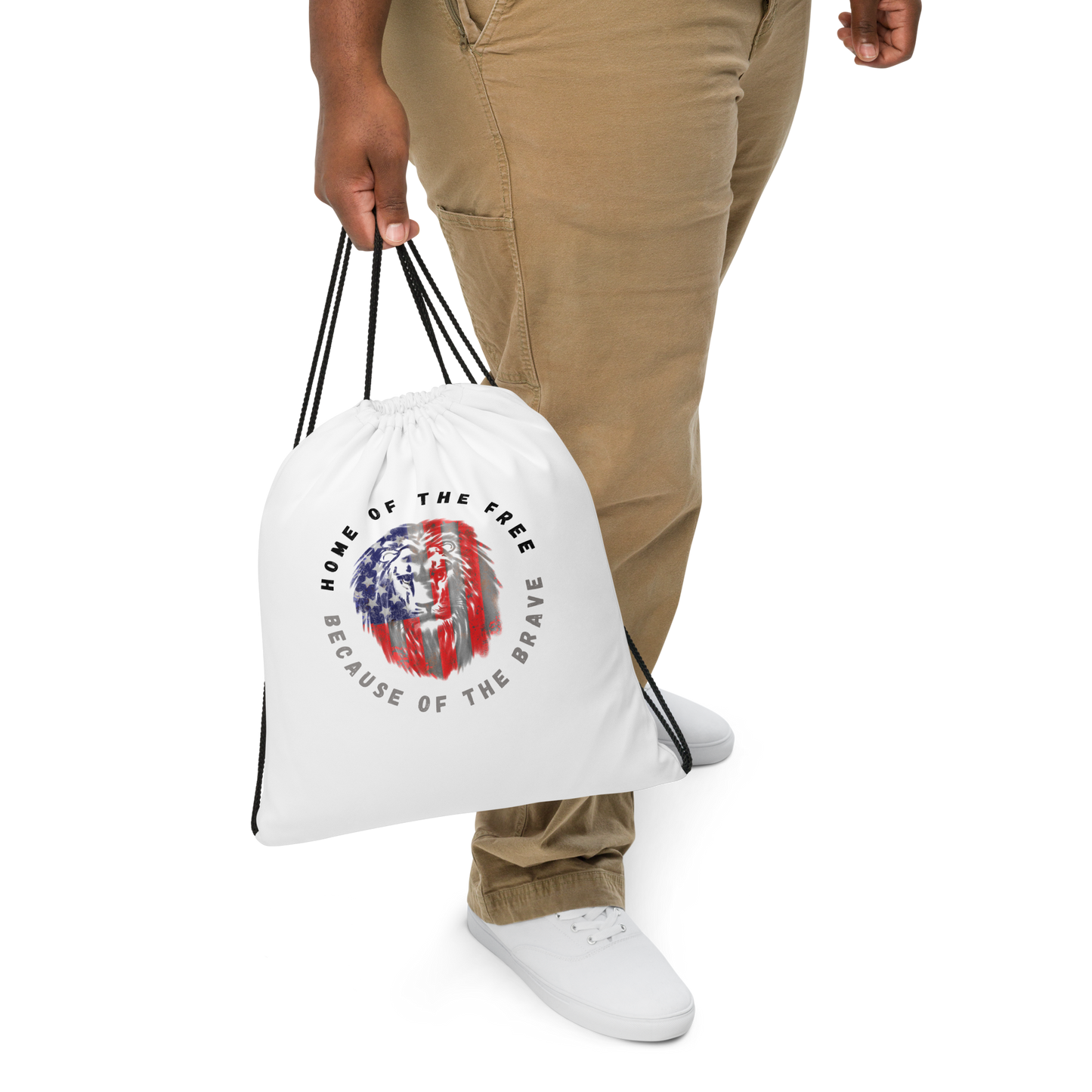 Patriotic Lion Drawstring bag