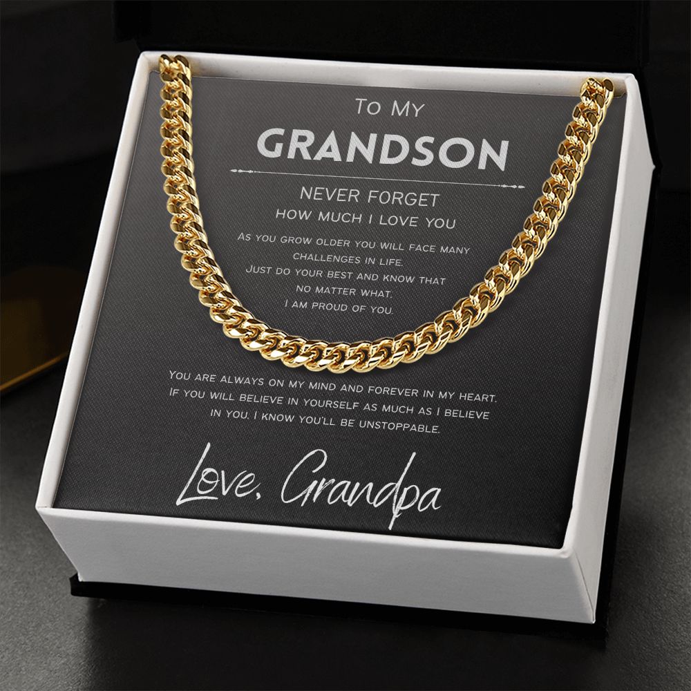 Forever In My Heart | To Grandson from Grandpa | Cuban Chain Necklace