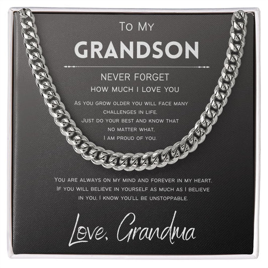 Forever In My Heart | To Grandson from Grandma | Cuban Chain Necklace