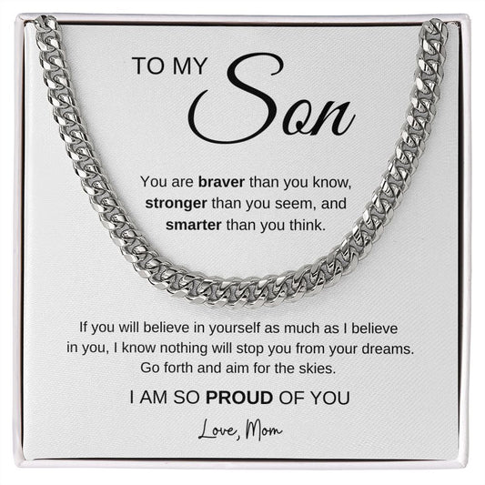 Aim for the Skies - To My Son Cuban Link Chain Necklace Gift From Mom