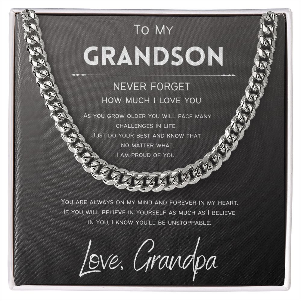 Forever In My Heart | To Grandson from Grandpa | Cuban Chain Necklace