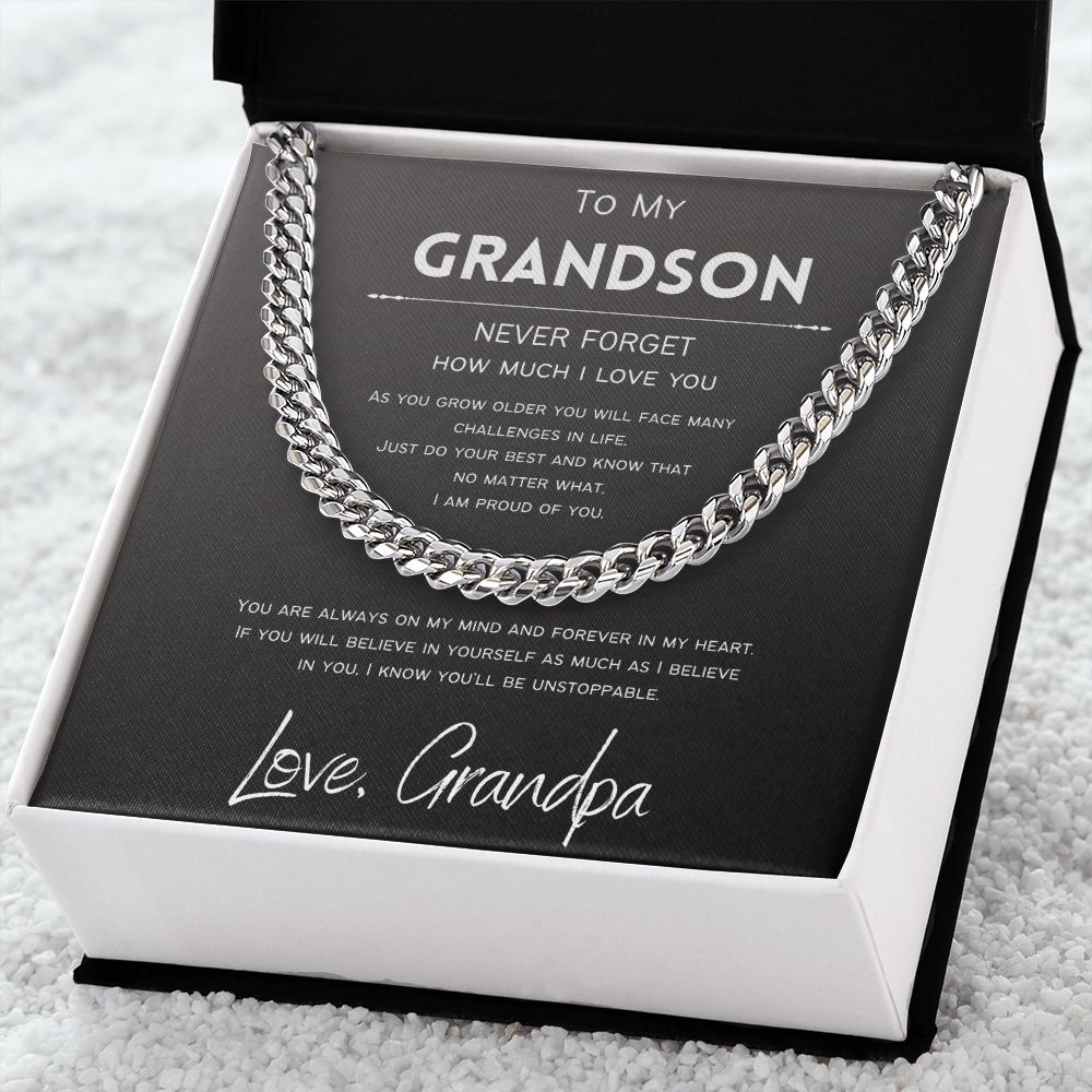 Forever In My Heart | To Grandson from Grandpa | Cuban Chain Necklace